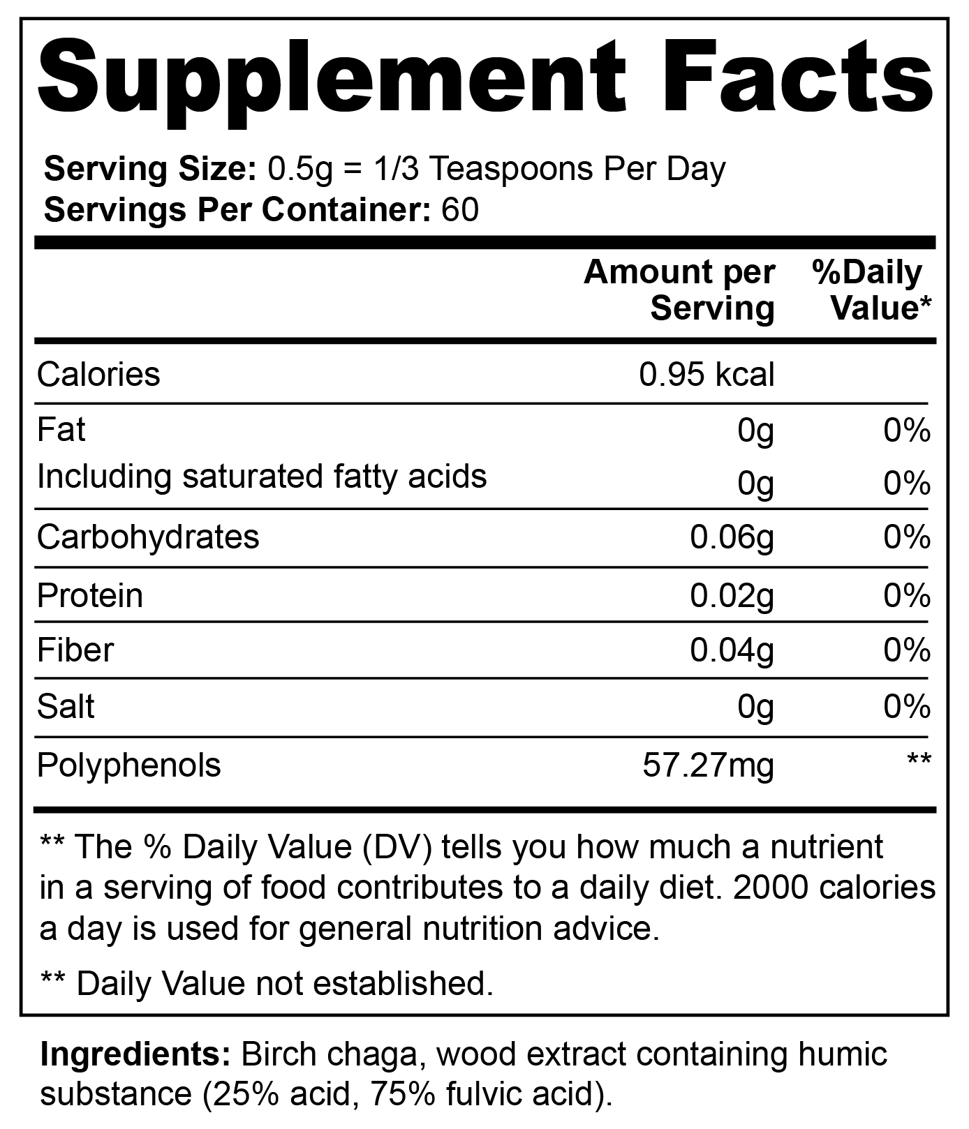 Supplement Facts of REGALBLENDS Birch Chaga Microbiome Wellness Powder